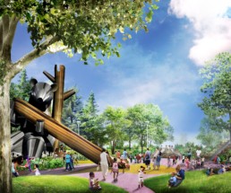 Detroit Riverfront Conservancy's renderings of Ralph C. Wilson, Jr. Centennial Park five-acre playground